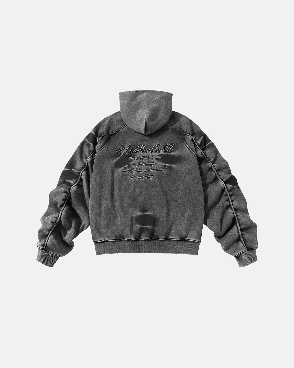 Acid Washed Embroidery Zip Up Hoodie by INFLATION Streetwear, featuring a front zipper, embroidered details, and a casual fit.