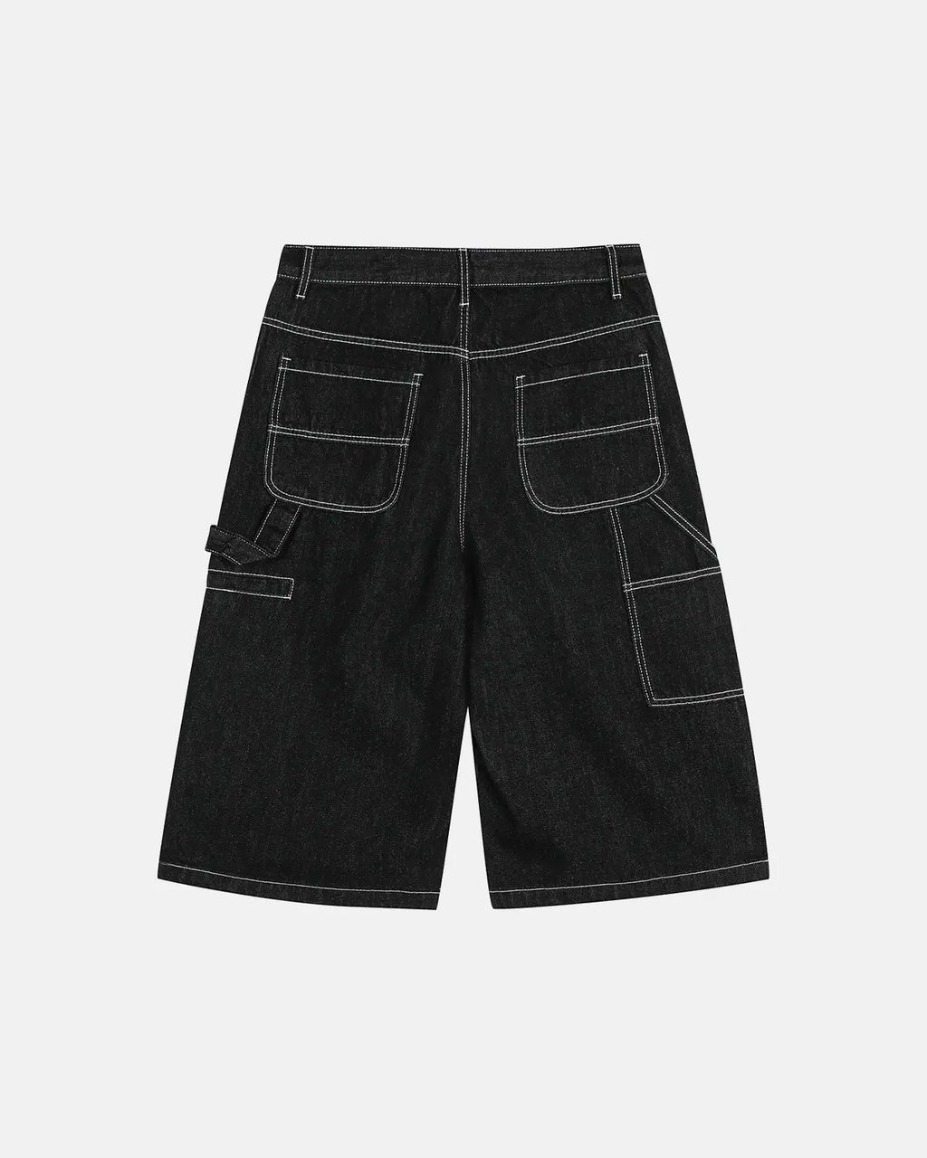 Inflation streetwear contrast stitching raw cargo jorts, denim pants with distressed details and rugged style.
