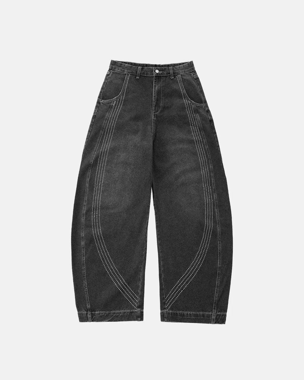 Inflation Streetwear front striped rhinestone barrel jeans with colorful pattern and embellished details, casual pants for trendy street style.
