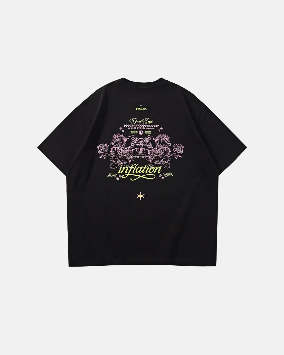 Cotton T-shirt from Inflation Streetwear with "Money on the Way" graphic design in black and white, casual streetwear style.