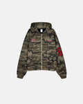 Inflation Streetwear 69 Applique Embroidery Camo Zip Up Hoodie featuring camouflage fabric and embroidered design.