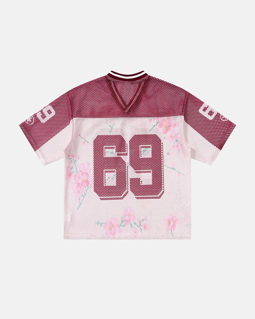 Floral digital print mesh jersey by INFLATION Streetwear featuring vibrant floral patterns and lightweight, breathable fabric.