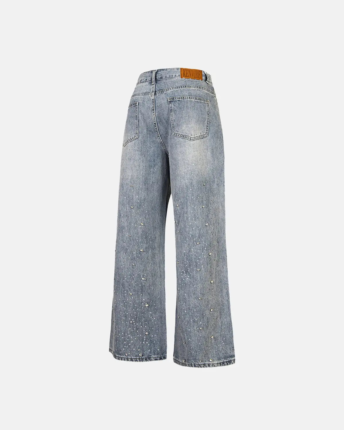 Inflation Studded Rhinestone Baggy Jeans featuring rhinestone embellishments and loose fit, streetwear style with distressed details.