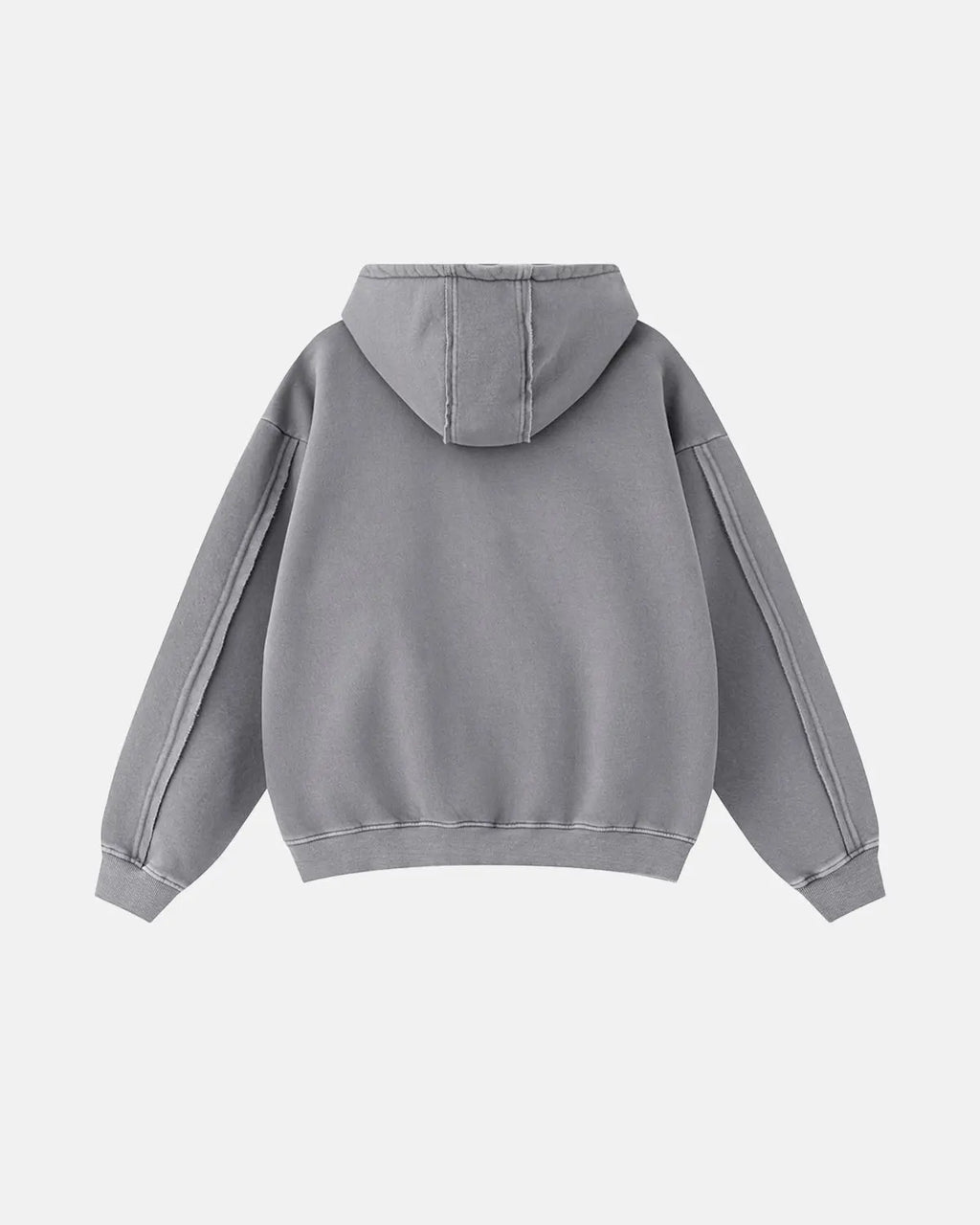 Washed raw edge boxy zip-up hoodie by INFLATION Streetwear, featuring a relaxed fit and raw hem details.