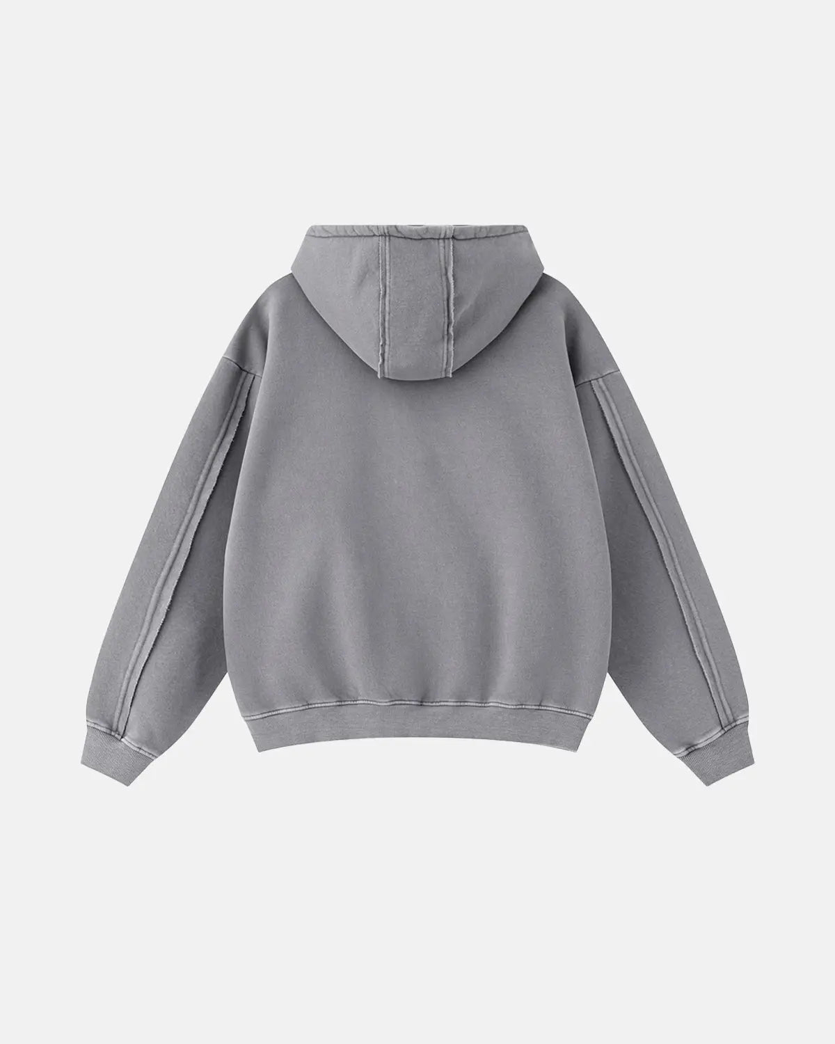 Washed raw edge boxy zip-up hoodie by INFLATION Streetwear, featuring a relaxed fit and raw hem details.
