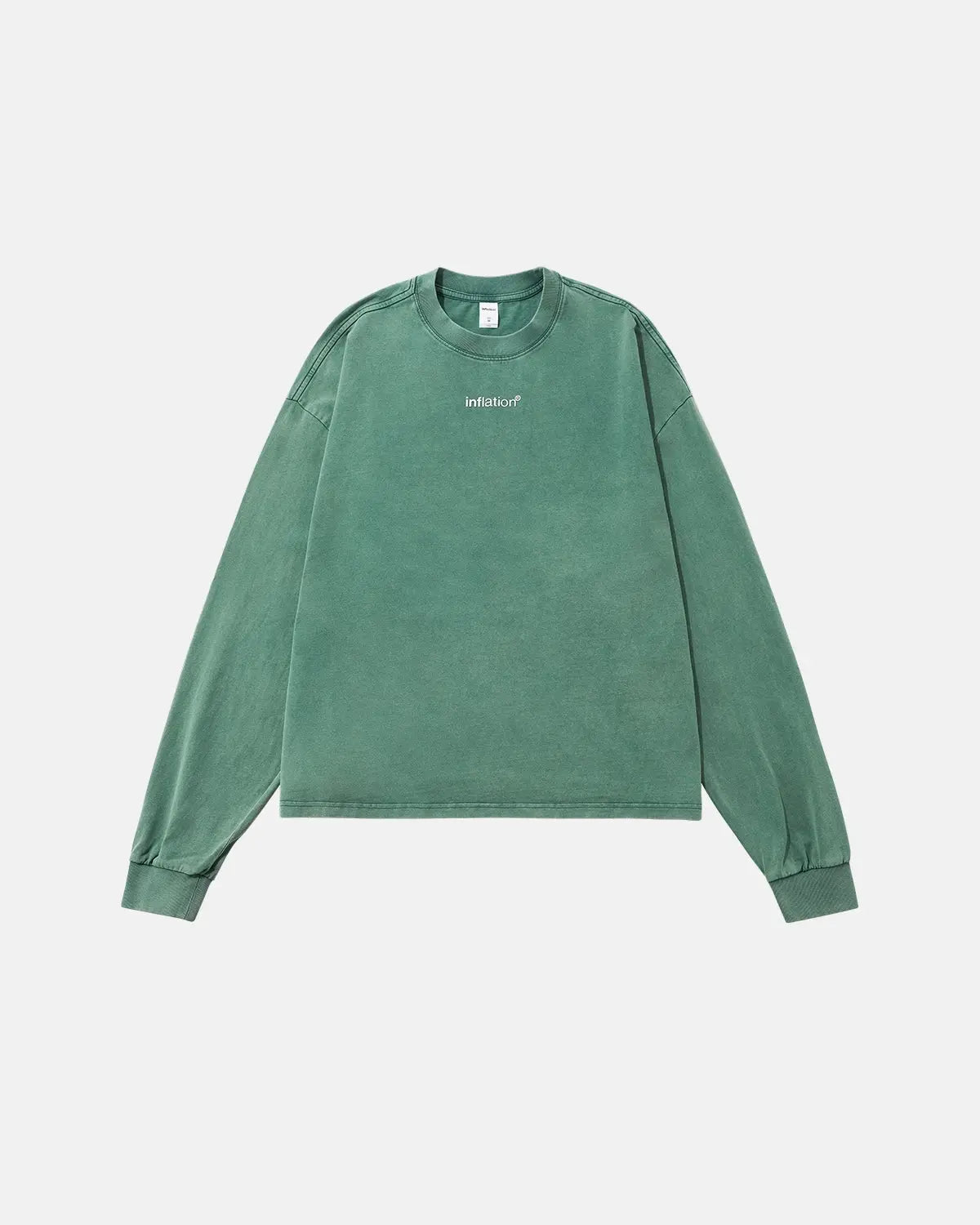 Inflation Streetwear Logo Washed Long Sleeve Tee in black, featuring a relaxed fit and a prominent logo design on the front.