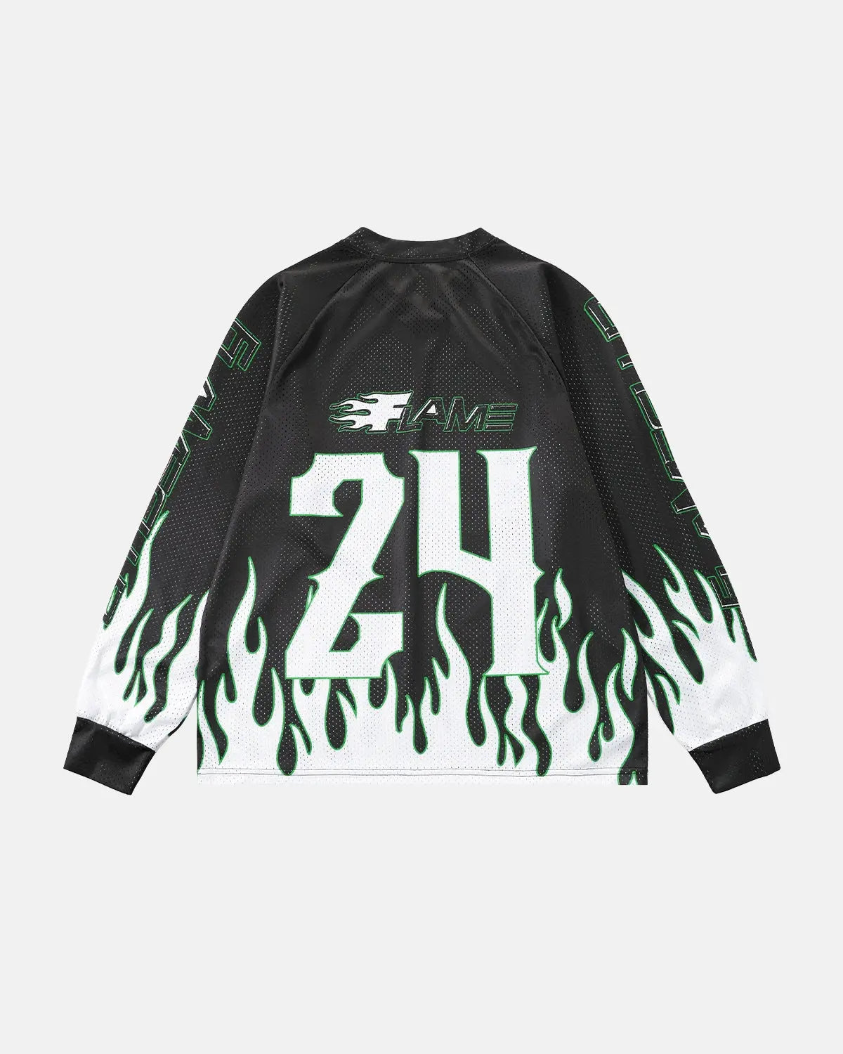 Inflation Flame Print Mesh T-shirt featuring bold flame graphics and lightweight mesh fabric for streetwear style.