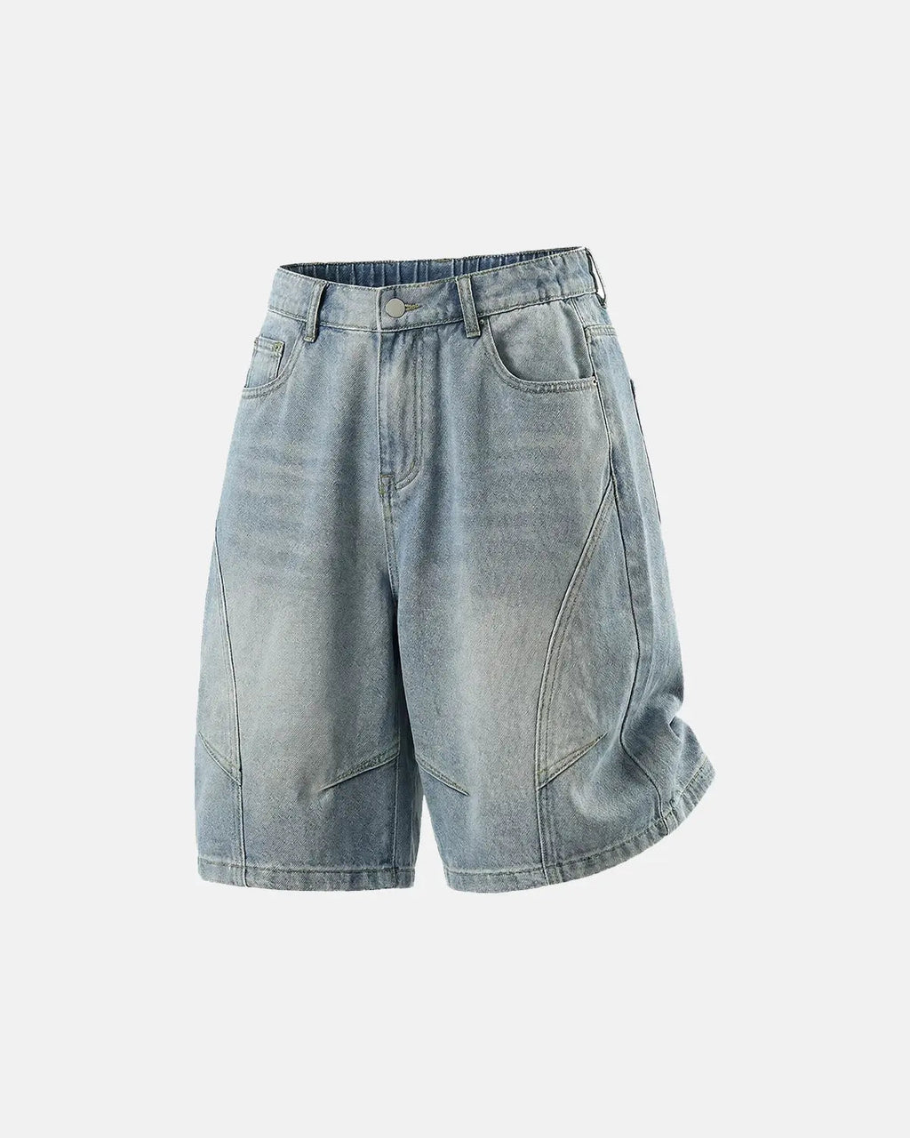 Light washed denim shorts by INFLATION, structured streetwear pants with a relaxed, casual fit and classic denim texture.