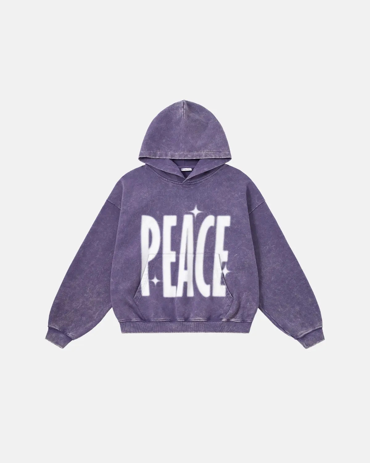 Acid washed "Peace" hoodie by INFLATION streetwear featuring a relaxed fit and bold graphic design on soft fabric.