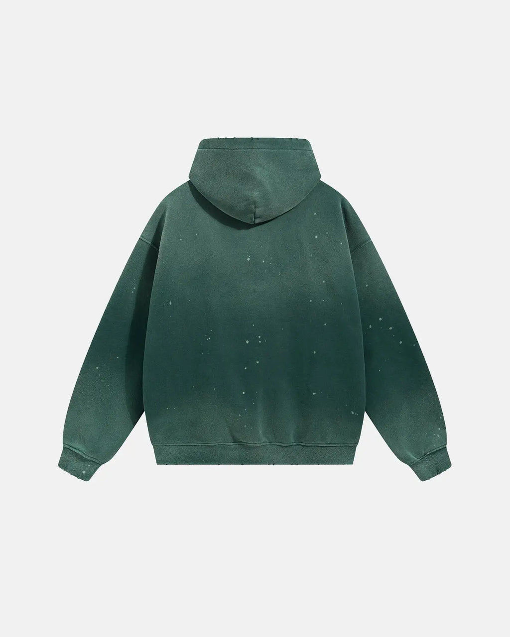 Acid washed ripped fleece hoodie by Flation streetwear, featuring distressed fabric and a relaxed fit in a casual style.
