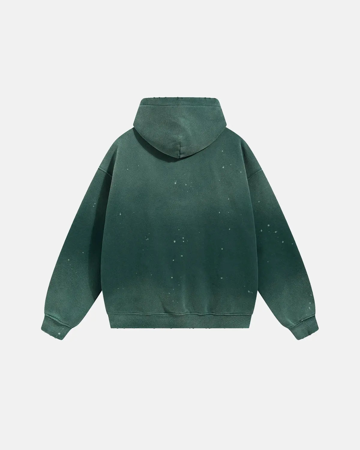 Acid washed ripped fleece hoodie by Flation streetwear, featuring distressed fabric and a relaxed fit in a casual style.