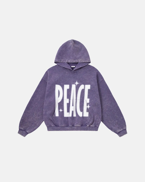 Inflation "Peace" acid washed hoodie with a relaxed fit, featuring a bold peace sign graphic on soft, vintage-style streetwear.
