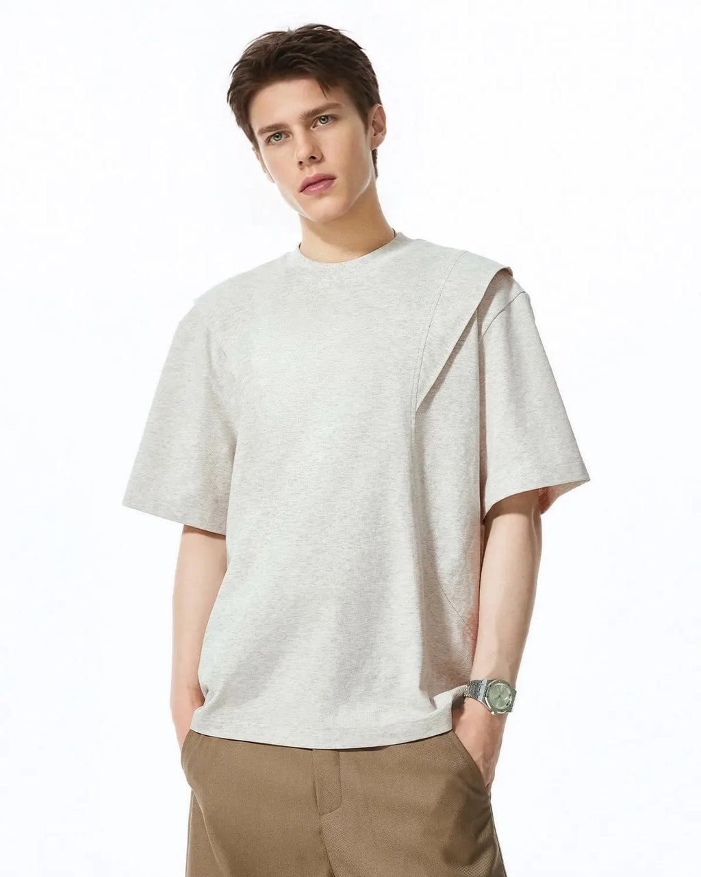 Deconstructed oversized Flation Streetwear T-shirt with layered fabric details and relaxed fit, shown on a neutral background.