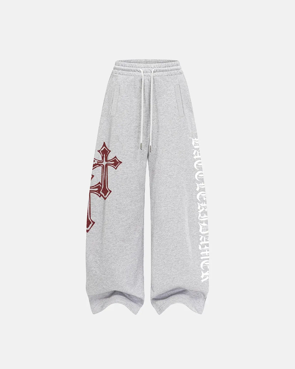 Inflation Cross Print Baggy Sweatpants featuring bold cross graphic, comfortable fit, streetwear style, in soft fabric.