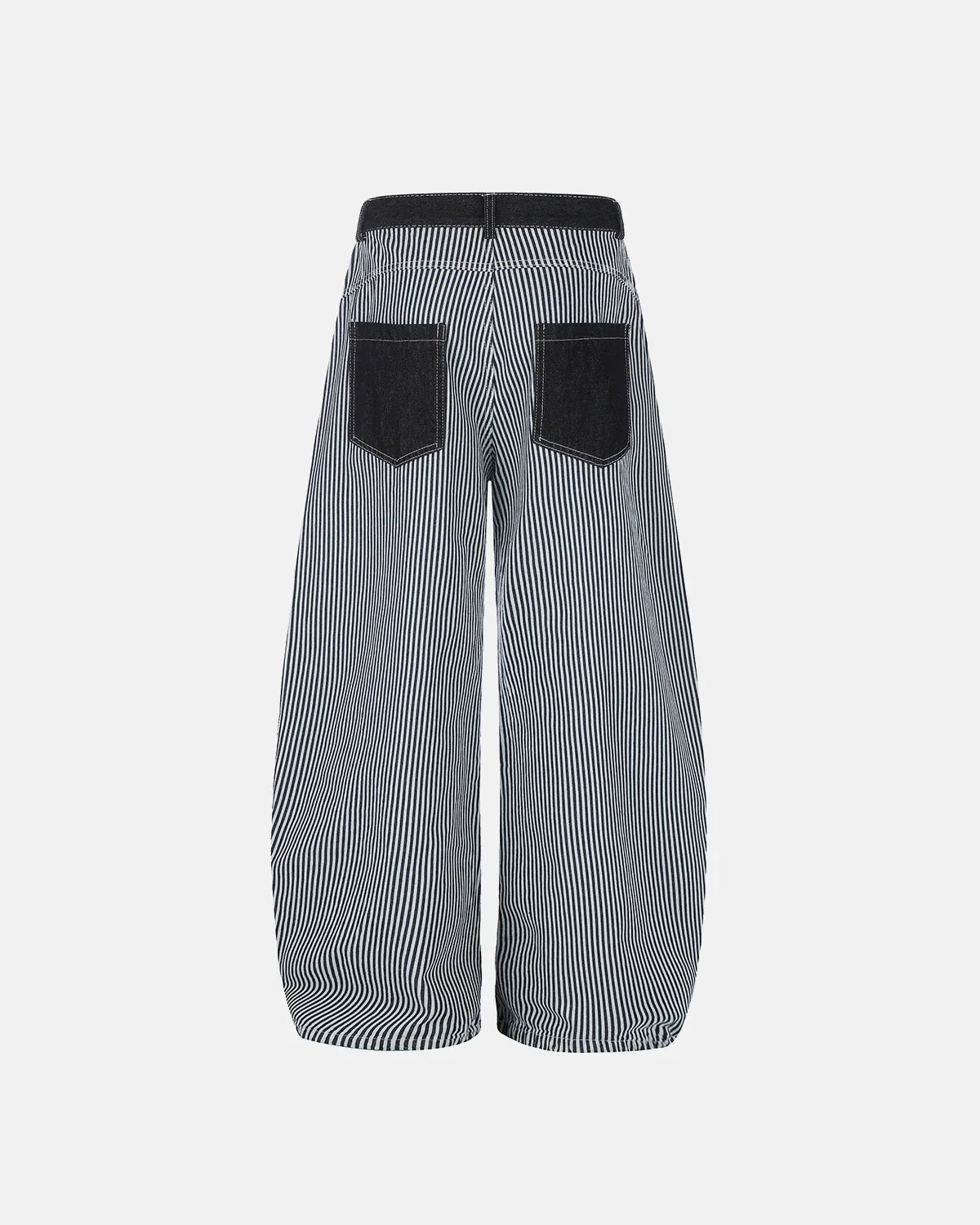 Inflation Streetwear striped patch pocket baggy jeans with relaxed fit and casual style, featuring patch pockets and bold stripe pattern.