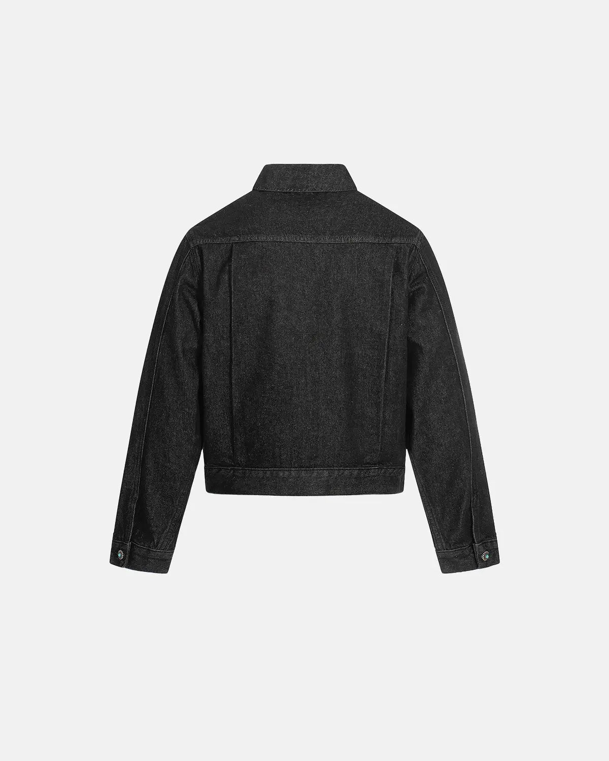 Raw Clasp Denim Jacket by INFLATION, stylish streetwear jacket with raw clasp details, lightweight blue denim fabric.