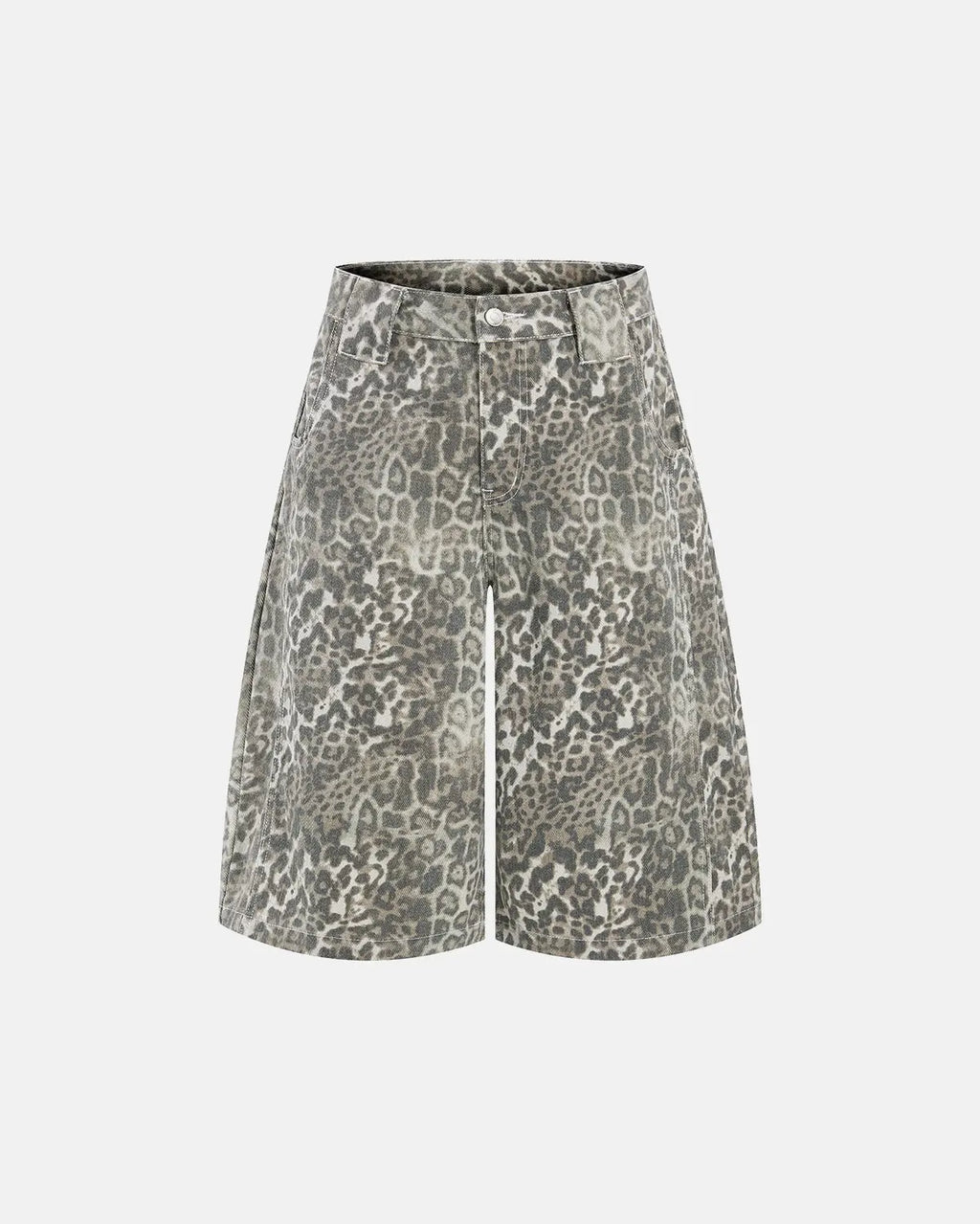 Leopard print baggy shorts from INFLATION, stylish streetwear pants with a loose fit and bold animal pattern.