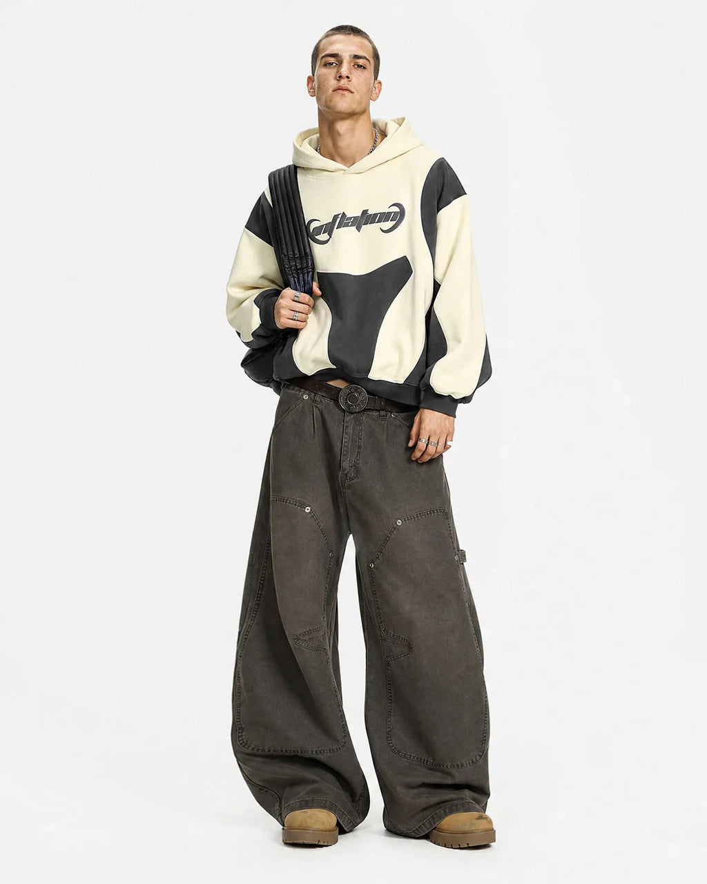 Inflation Streetwear patchwork puff print hoodie with colorful patchwork design and puffed fabric details.