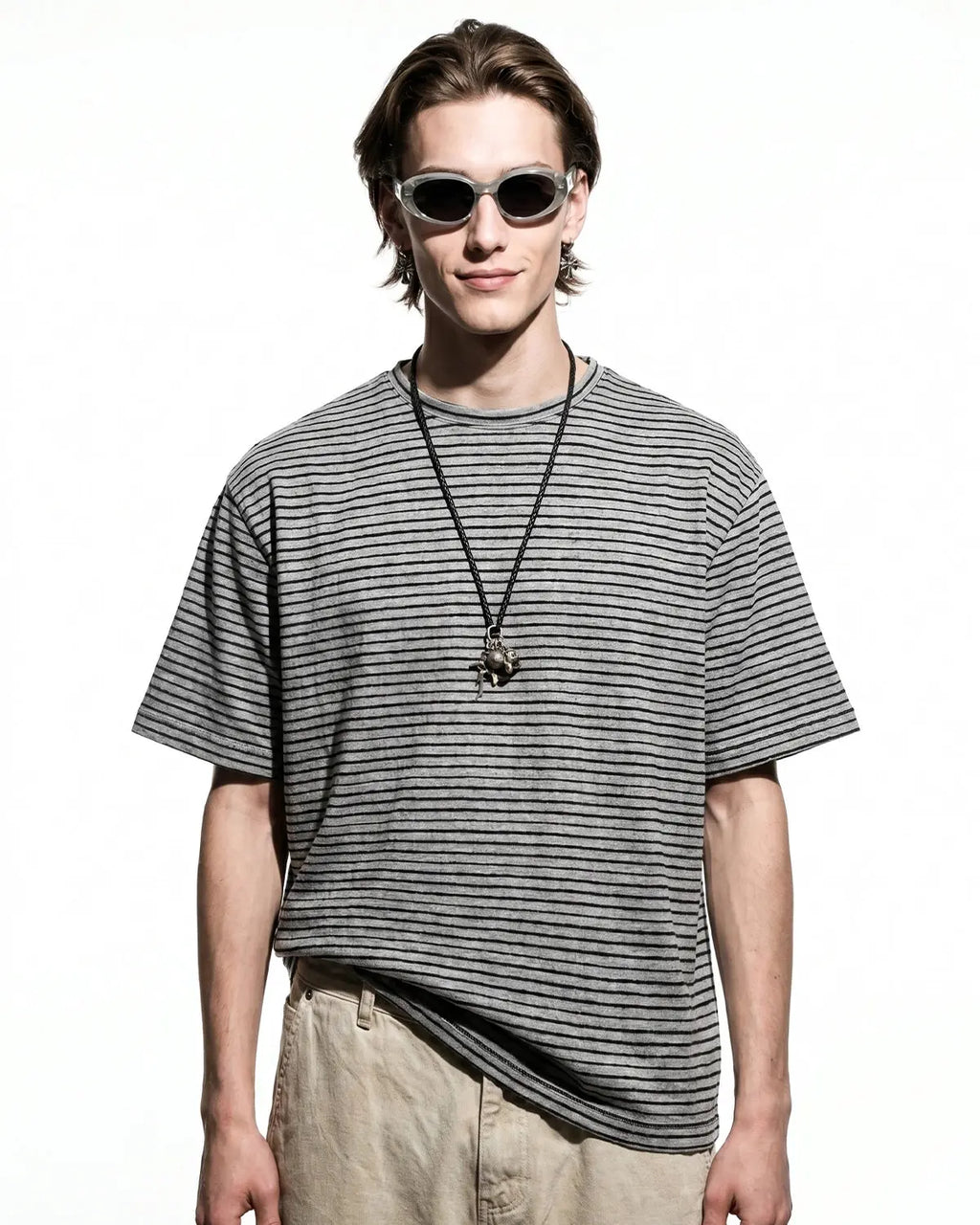 Inflation Streetwear Old Money striped T-shirt with bold horizontal black and white stripes, casual fit, and classic style.