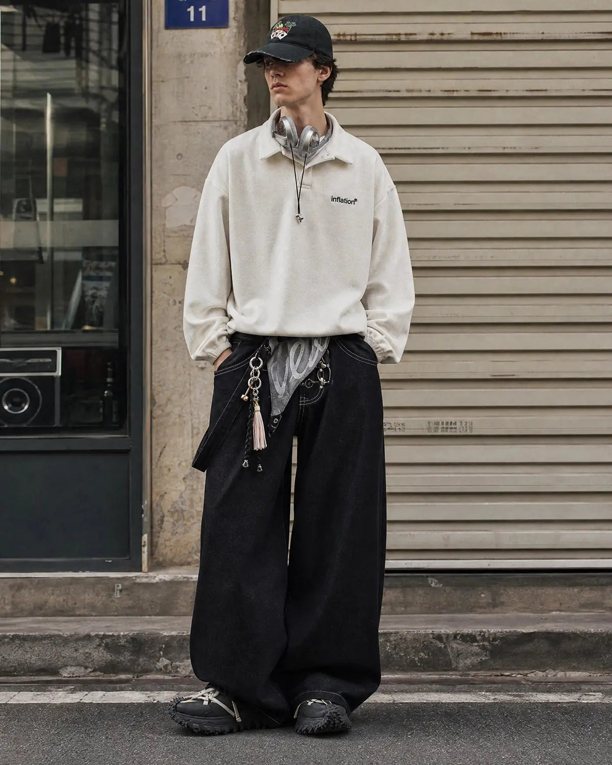 Flation Brand Quarter Polo Sweatshirt in casual streetwear style, featuring a comfortable fit and classic design.