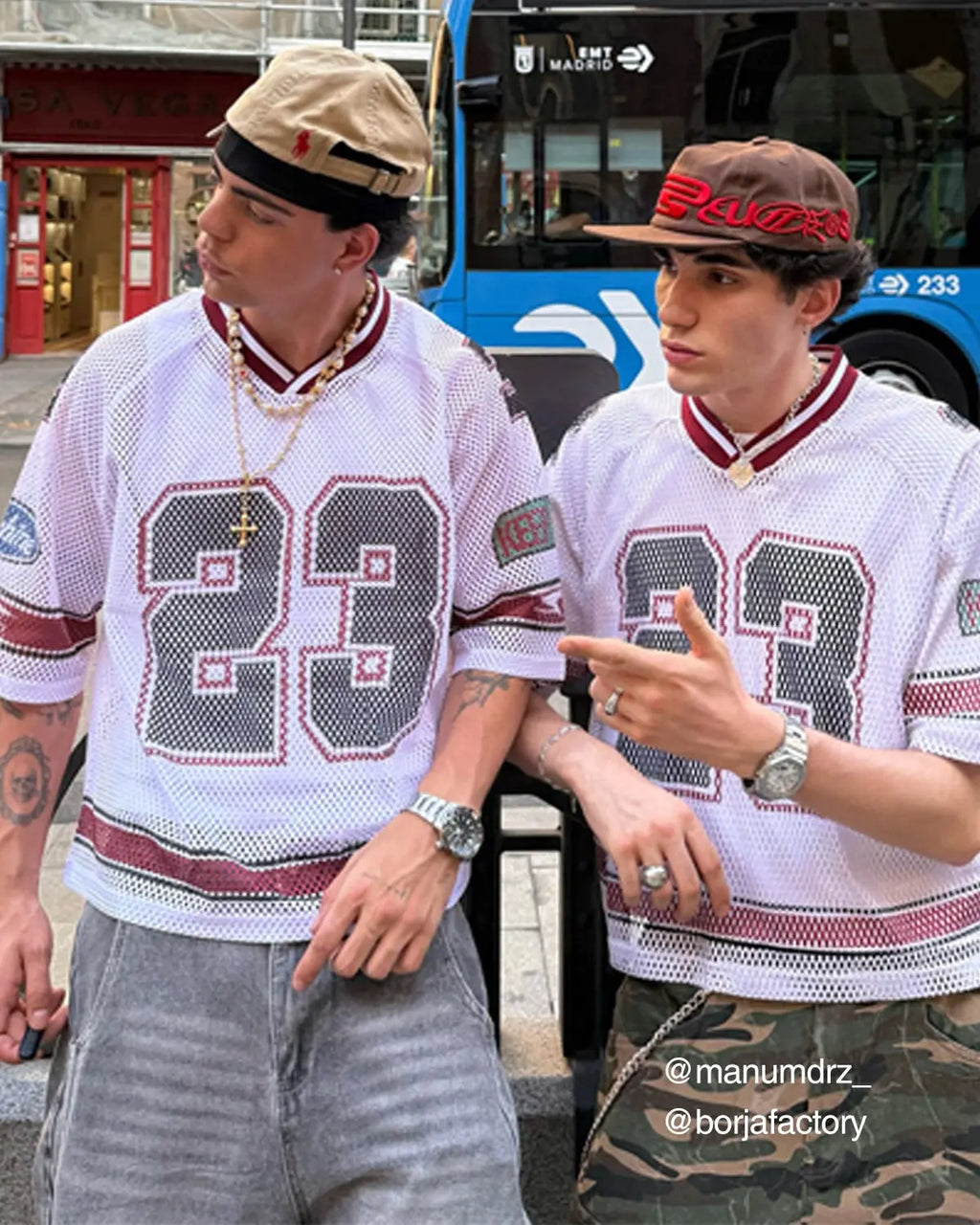 Flation 23 Jersey Mesh Print Tee featuring a stylish mesh fabric and bold print design, perfect for streetwear fashion.