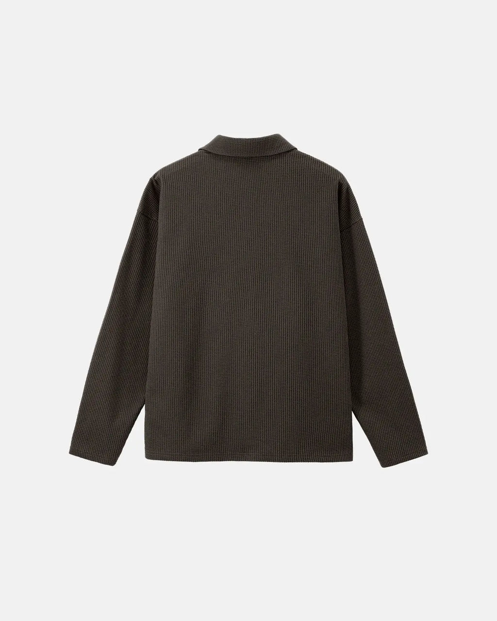 Inflation Streetwear waffle long sleeve polo shirt, casual men's t-shirt in beige with a textured waffle pattern and branding.