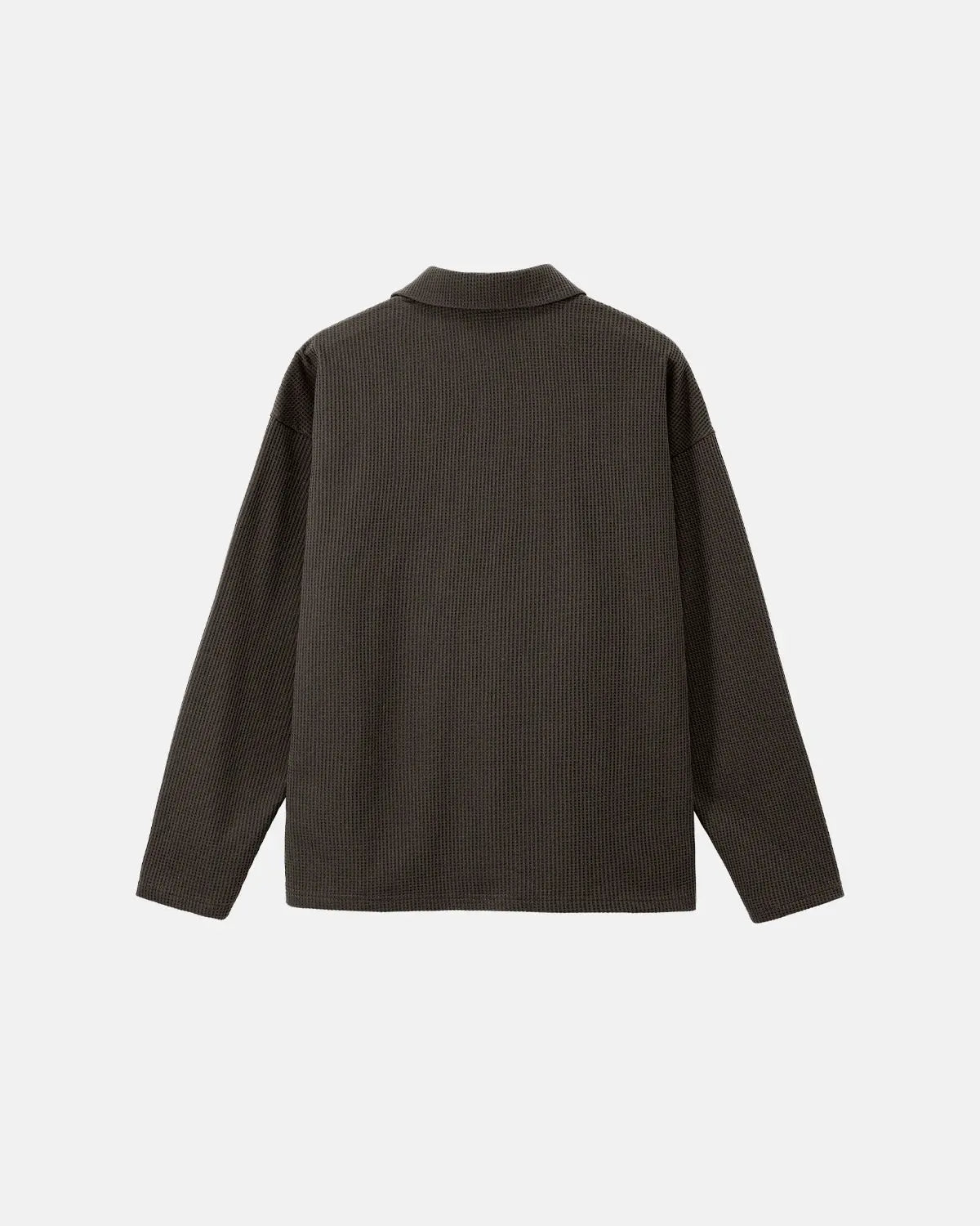 Inflation Streetwear waffle long sleeve polo shirt, casual men's t-shirt in beige with a textured waffle pattern and branding.