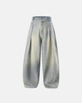 Acid washed super baggy Flation streetwear jeans with distressed details and relaxed fit, shown on a mannequin.