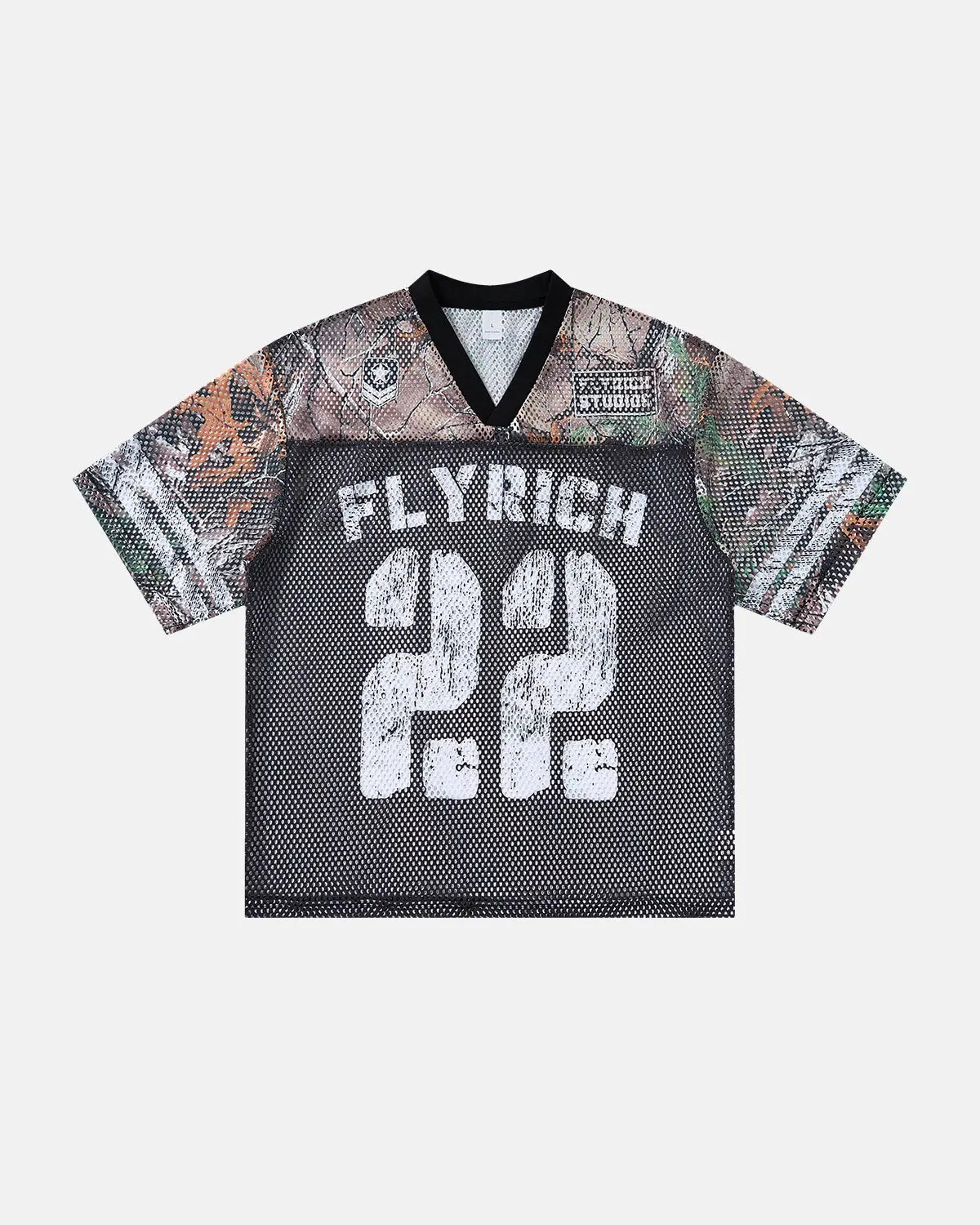 Inflation Streetwear camo mesh digital print jersey tee featuring a camouflage pattern and lightweight fabric.