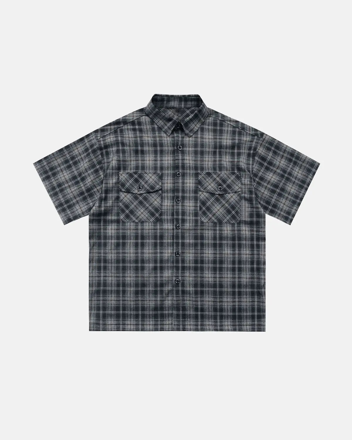 Inflation Streetwear plaid script embroidered shirt with a classic checkered pattern and embroidered logo on the chest.