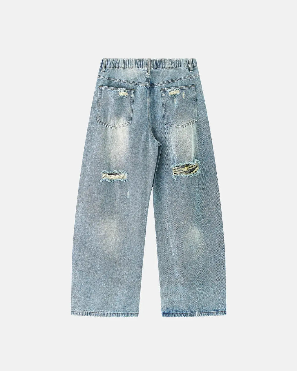 Vintage wash distressed baggy jeans by Inflation Streetwear featuring a relaxed fit, faded denim, and worn-in detailing.