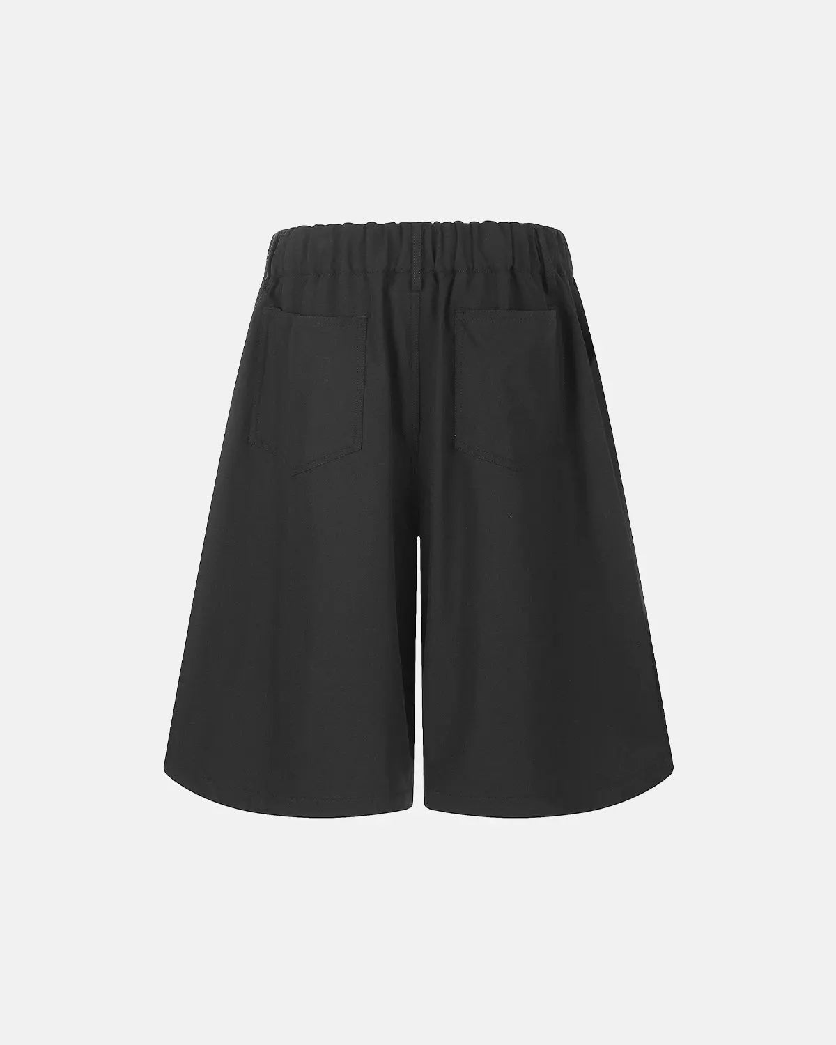 Inflation Streetwear drawstring wide-leg tailored shorts in neutral fabric, showcasing relaxed fit and casual style.