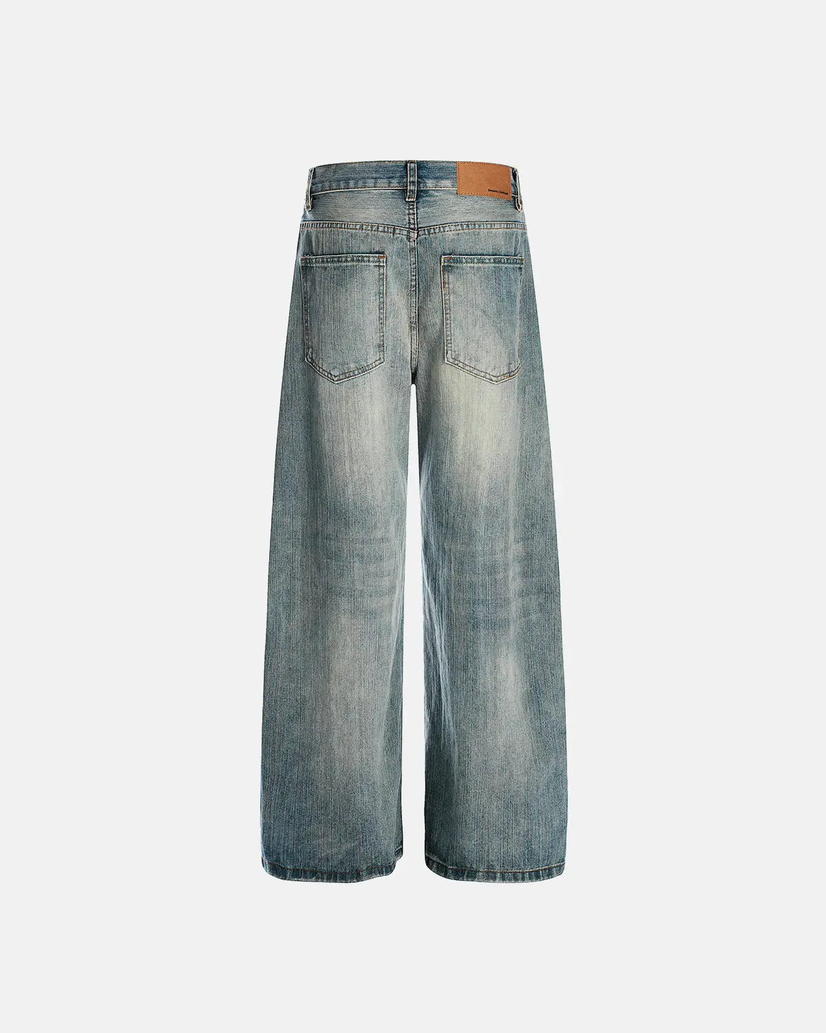 Bamboo weave distressed baggy jeans from INFLATION with a relaxed fit, featuring faded details and a casual streetwear style.