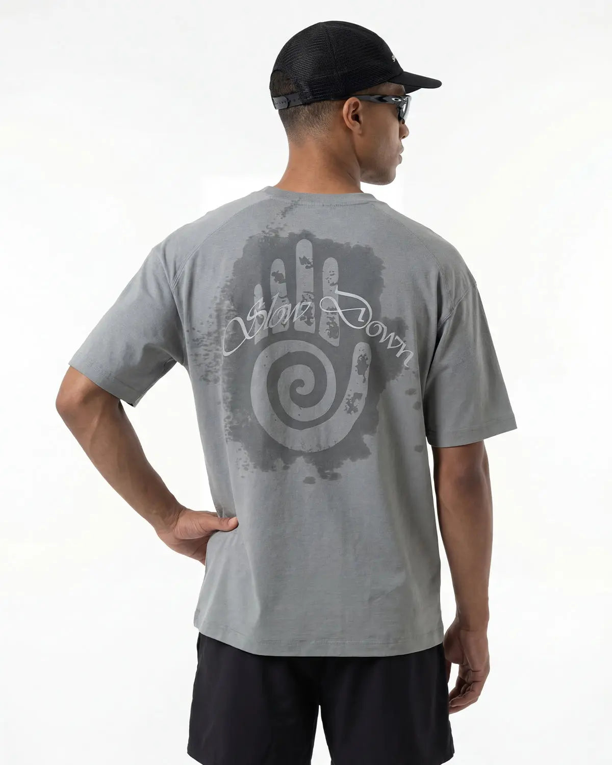 Inflation Water-Reveal Activewear T-Shirt showcasing a sleek, fitted design with water-reveal detail on the black fabric.