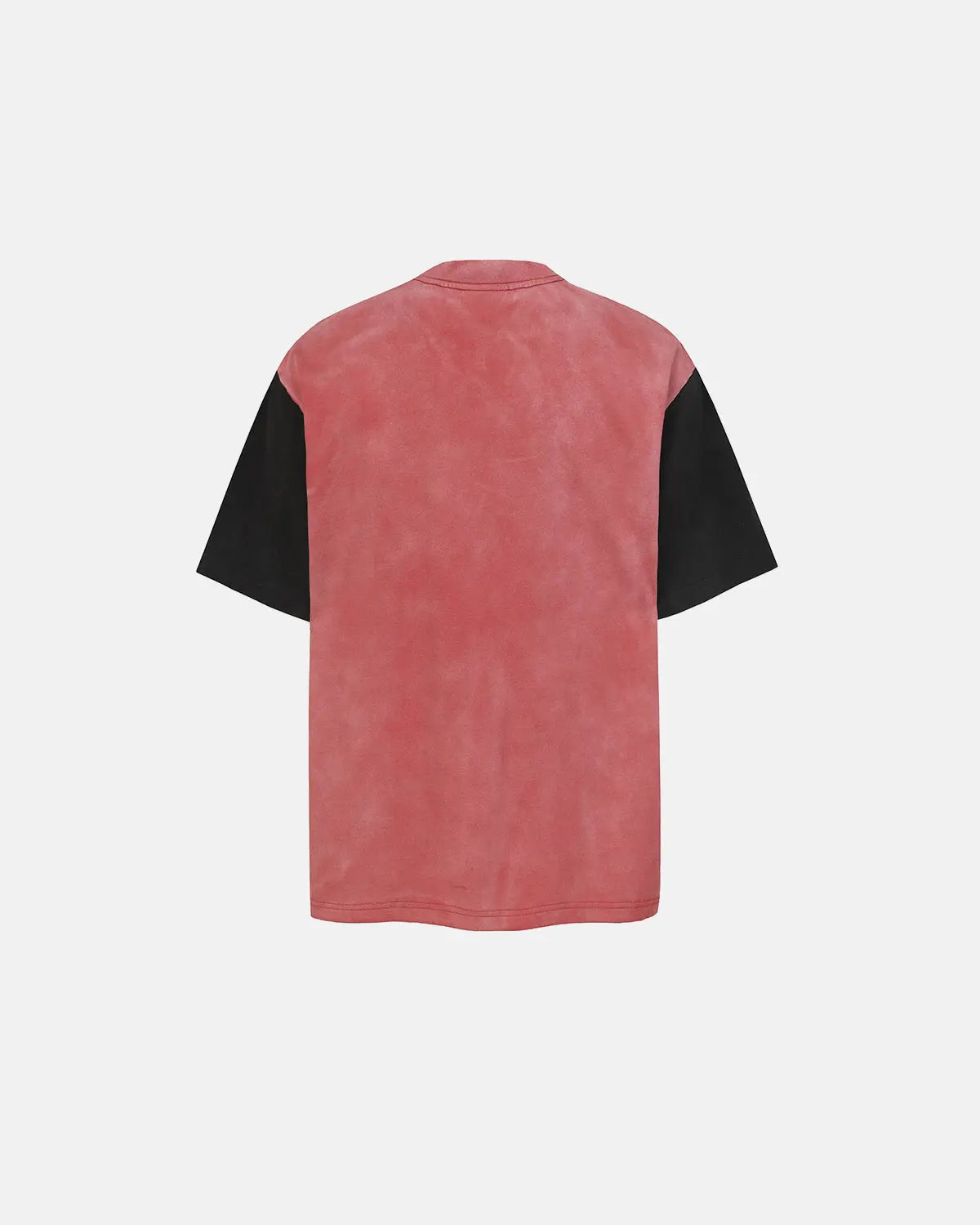 Inflation Streetwear patchwork washed graphic T-shirt with colorful patch designs and casual fit on a plain background.