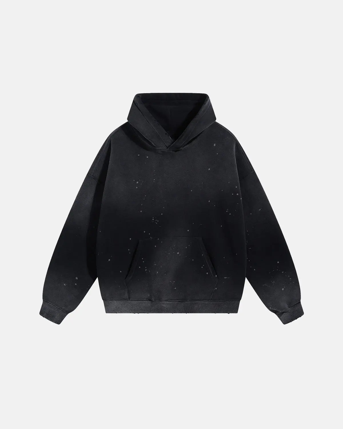 Acid washed ripped fleece hoodie by Flation Streetwear featuring distressed details and a relaxed fit in soft, washed fabric.