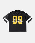 Satin patchwork mesh jersey from Inflation Streetwear with intricate patchwork design and lightweight, breathable fabric.