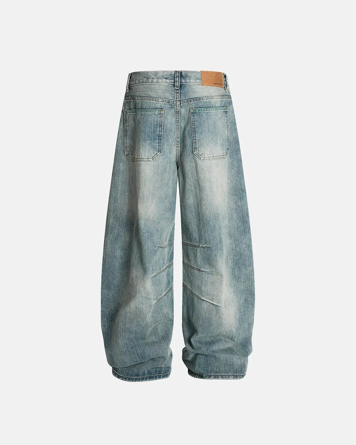 Deconstructed bamboo weave baggy jeans by Flation Streetwear featuring relaxed fit and unique textured fabric.