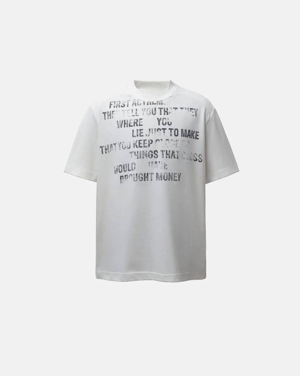 Inflation Streetwear distressed graphic mock neck t-shirt featuring bold design and casual fit, made from comfortable fabric.