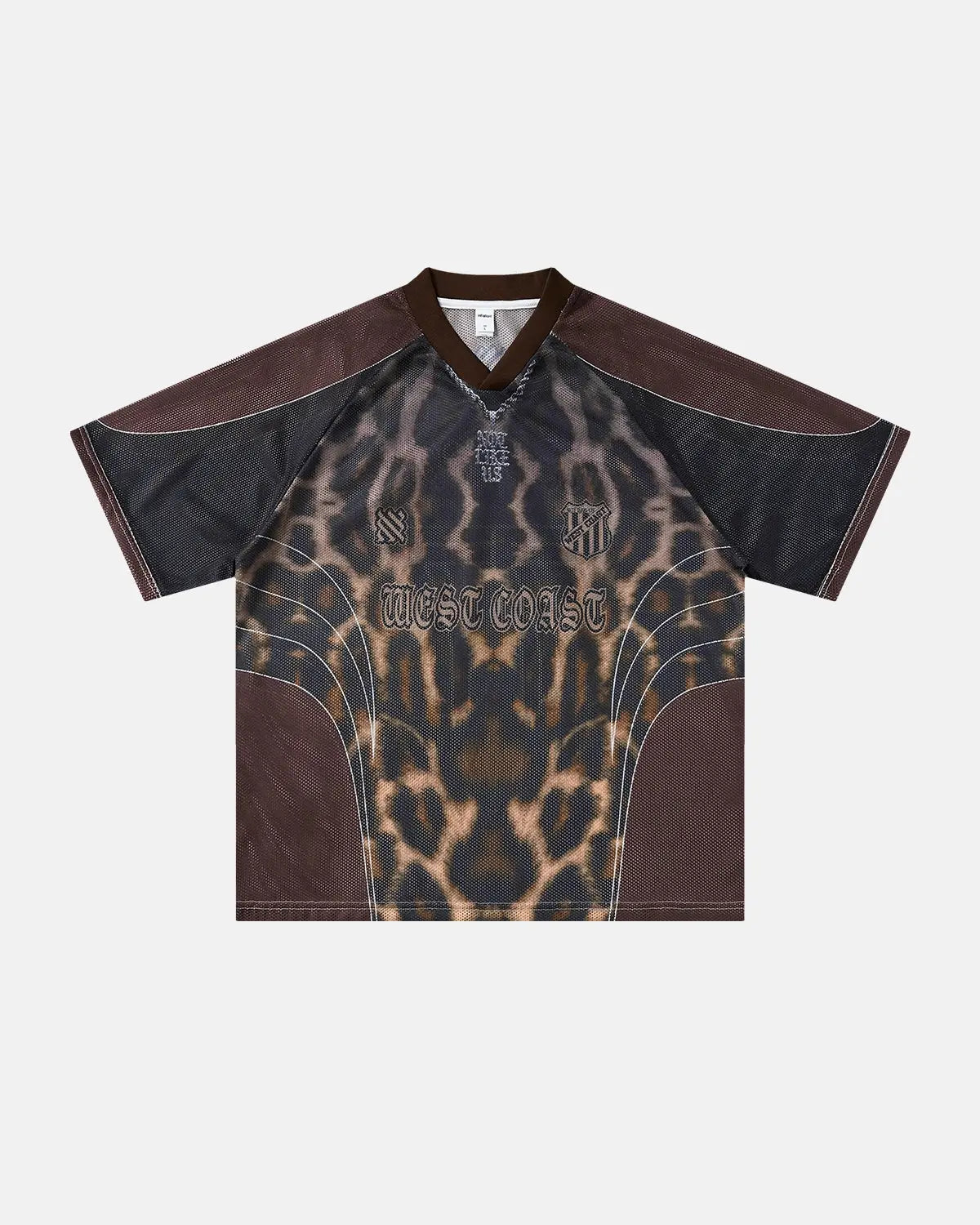 Vintage colorblock leopard mesh jersey by INFLATION, featuring bold leopard print and vibrant colorblock design for streetwear style.