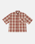 Flation boxy fit plaid shirt with a classic checkered pattern, featuring a collar, button-down front, and long sleeves.