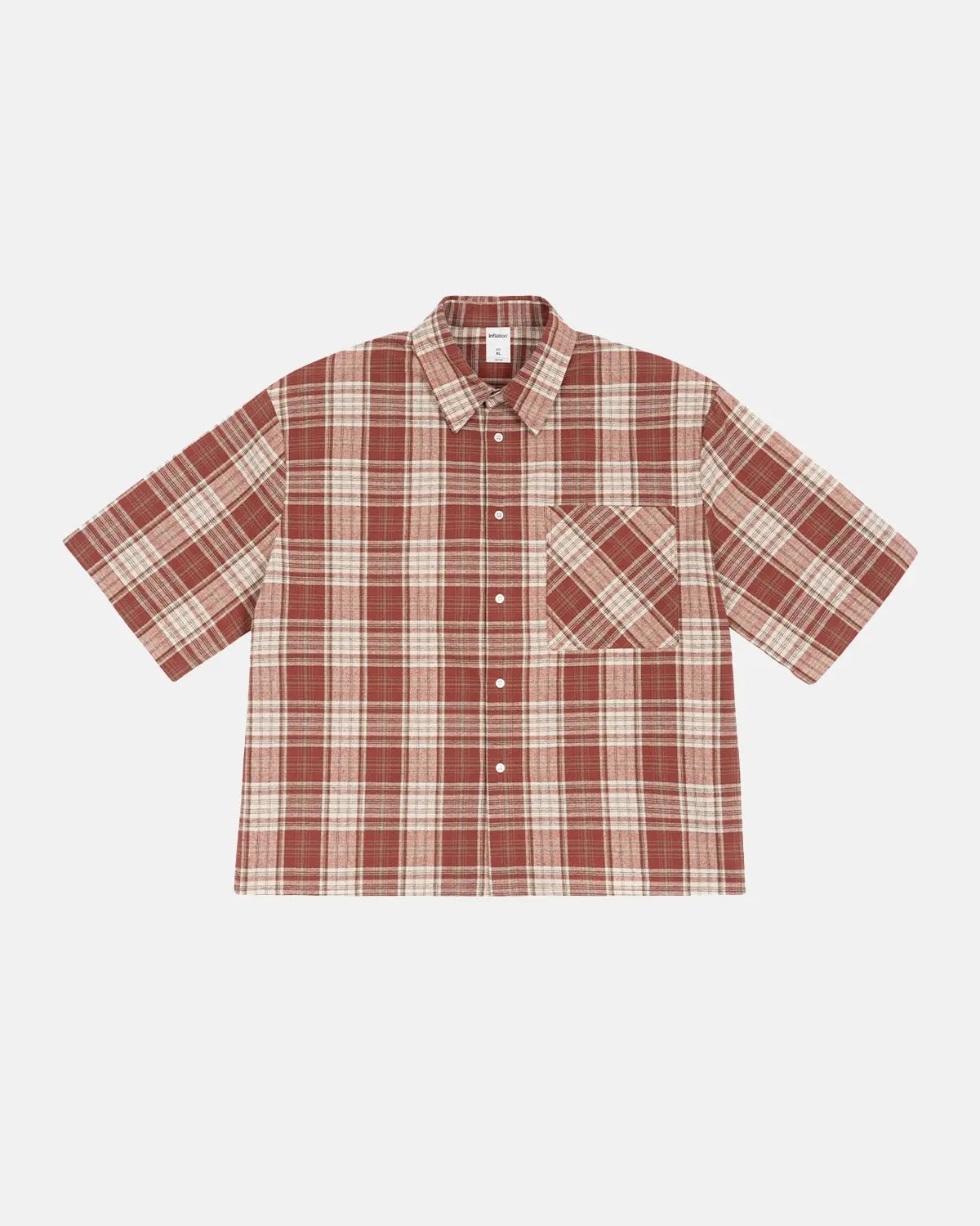 Inflation Streetwear boxy fit plaid shirt with a classic pattern, featuring a relaxed collar and button-front design.