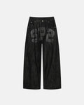 Inflation rhinestone number wide leg jeans, stylish streetwear pants with sparkly embellishments and a relaxed fit.