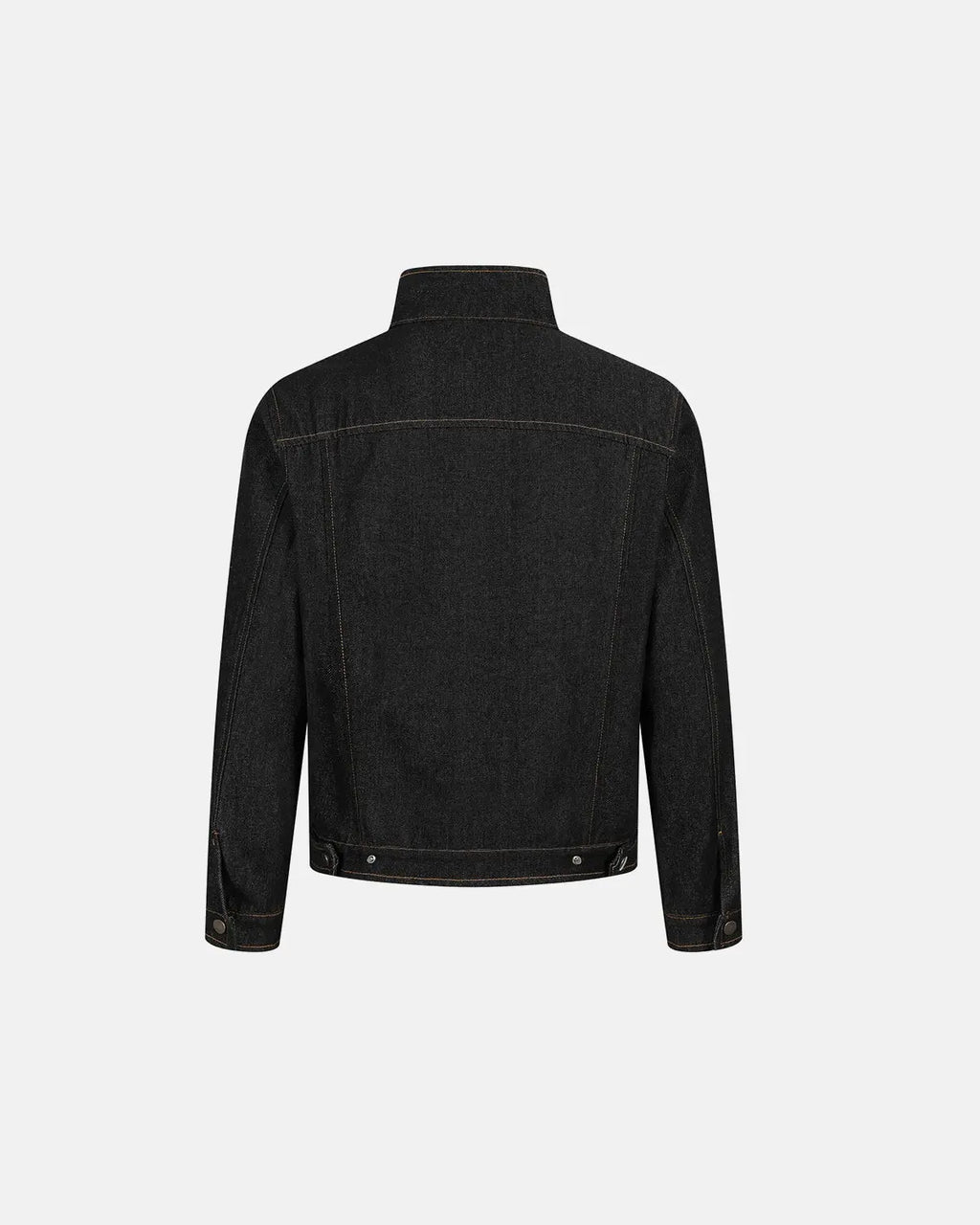 Metal toggle raw denim jacket by Flation featuring classic streetwear style with metal fasteners and rugged denim fabric.