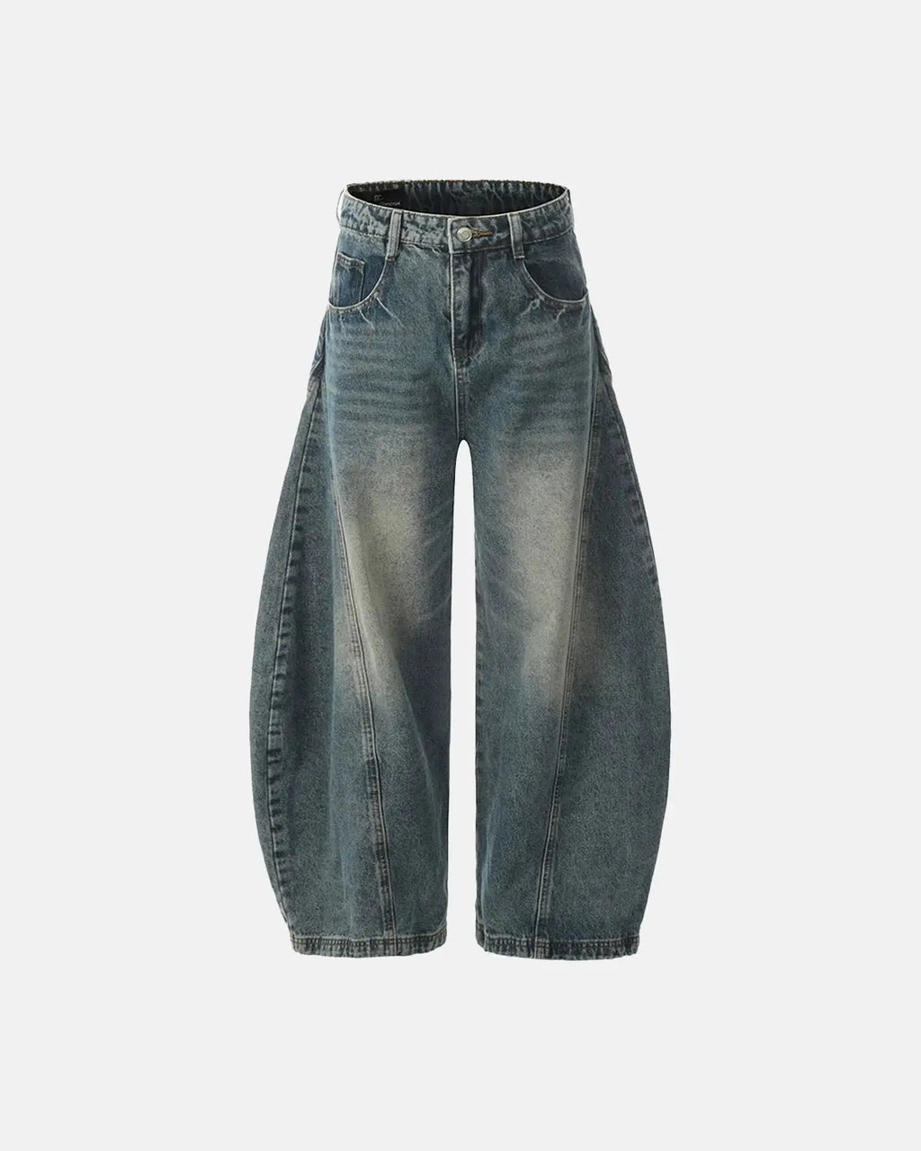 Distressed Flation Streetwear Supper Baggy Jeans, casual pants with ripped details and relaxed fit, front view.