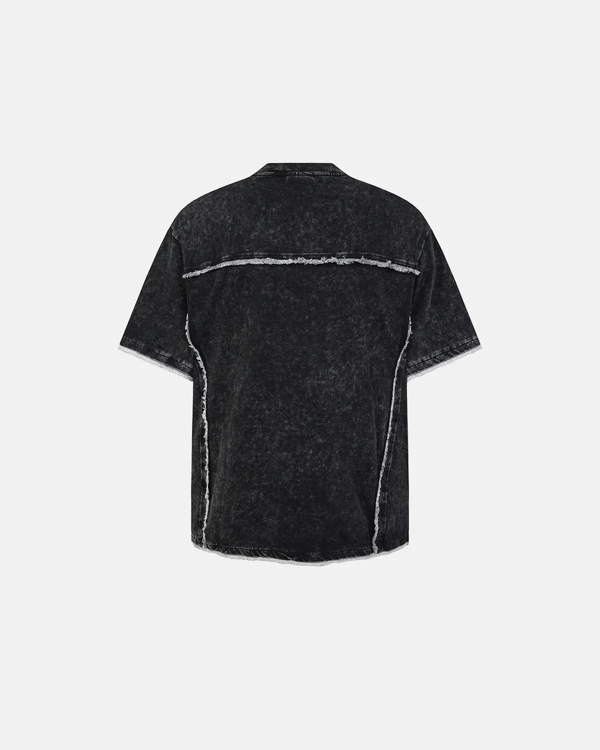 Raw edge deconstructed T-shirt by INFLATION Streetwear, featuring distressed fabric and casual fit in a modern streetwear style.