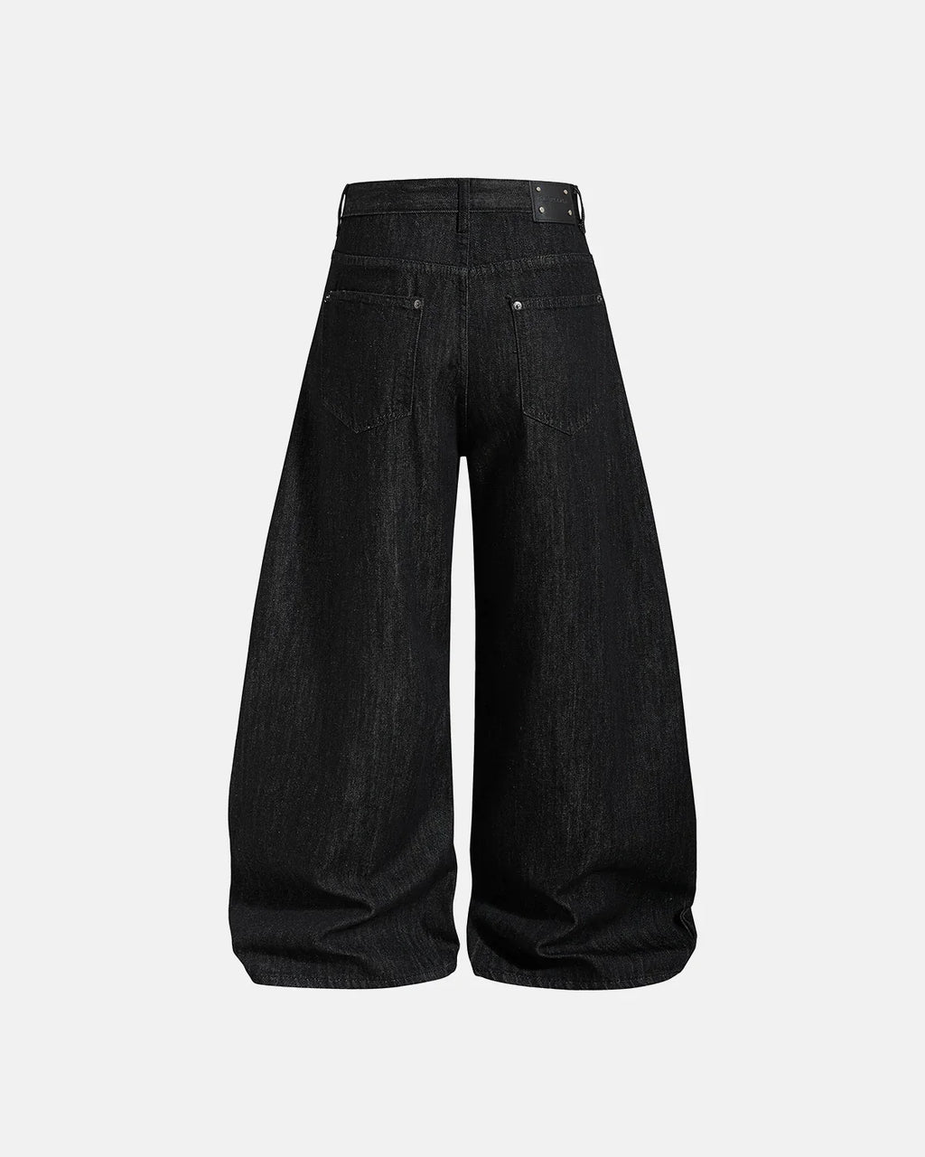 Metal eyelet chain barrel jeans by INFLATION, featuring distressed denim, metal eyelets, and chain embellishments in a stylish streetwear design.