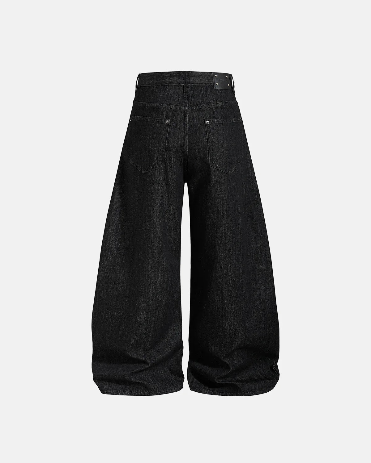Metal eyelet chain barrel jeans by INFLATION, featuring distressed denim, metal eyelets, and chain embellishments in a stylish streetwear design.