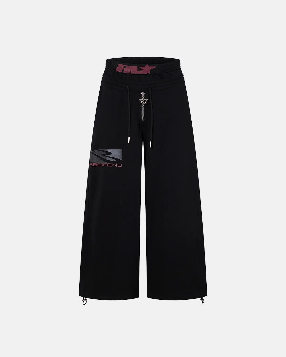 Inflation Streetwear layered waist baggy wide-leg sweatpants with relaxed fit and casual style, shown in a neutral fabric.