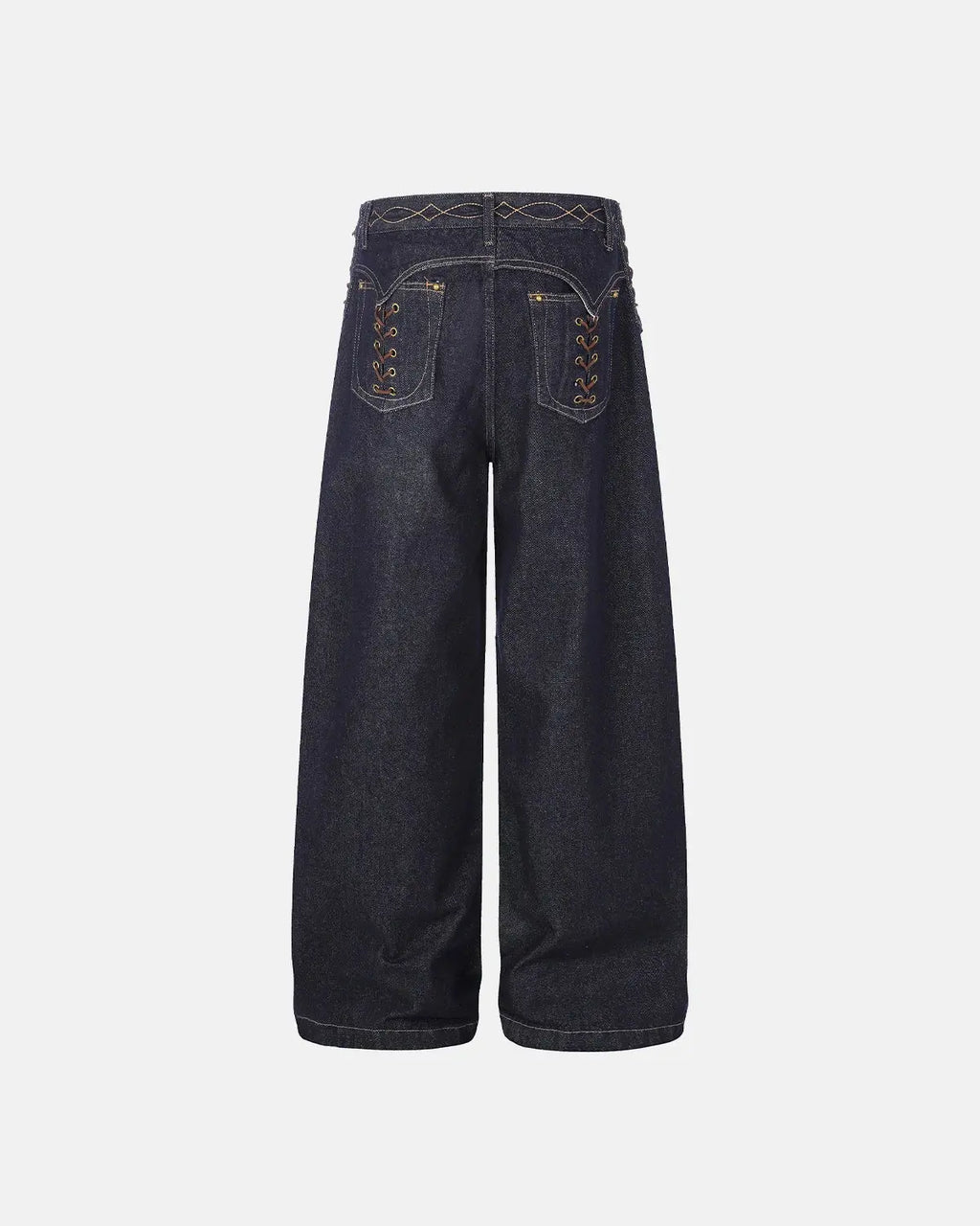 Raw baggy jeans with side lace-up design from INFLATION Streetwear, featuring a relaxed fit and streetwear style.